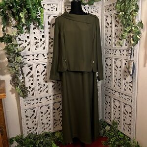 JULIAN TAYLOR TERRIFIC DARK OLIVE GREEN LONG SLEEVE PLUS CLASSY MAXI DRESS